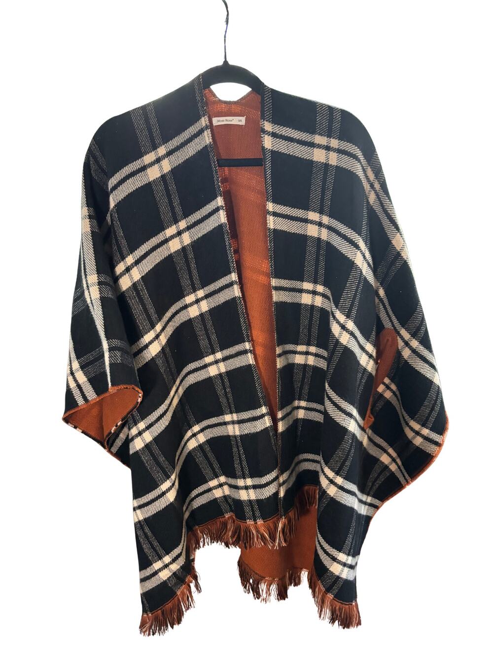 Moss Rose Checkered Black and Orange Shawl Wrap